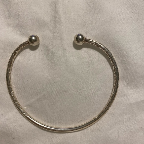 Jewelry - Vintage Sterling Silver Cuff Bracelet Ball Ends Etching